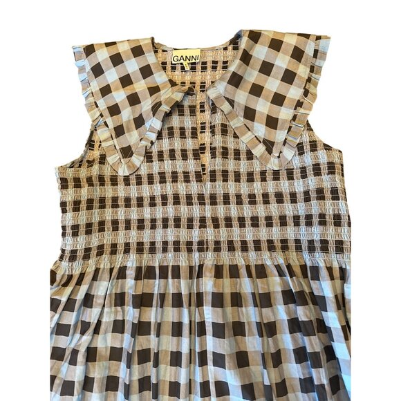Ganni Checkered Cotton & Silk Midi Dress Size 40 US 8 Cottage Prairie - Picture 3 of 6